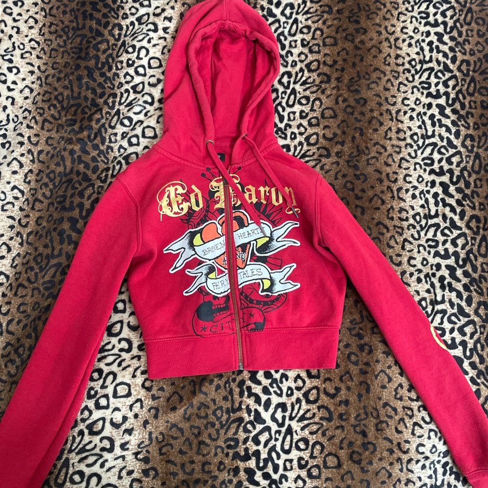 Ed Hardy Red Zip-Up Hoodie